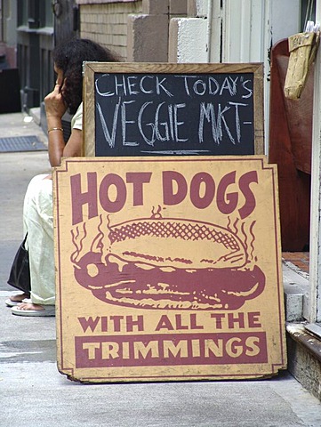 USA, United States of America, New York City: Restaurant Sign in Greenwich Village.