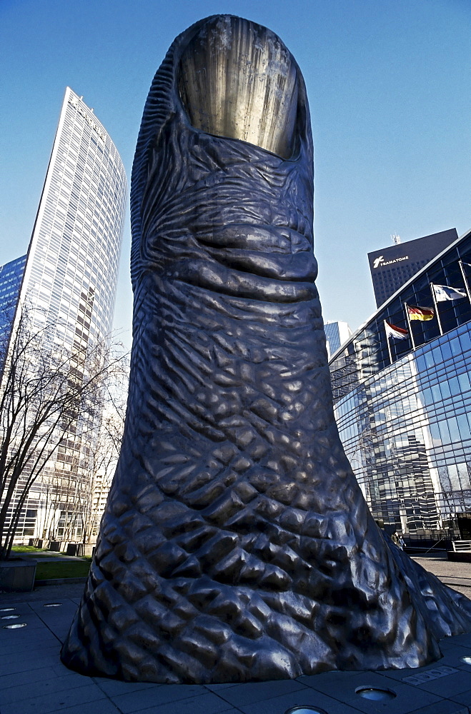 Metal sculpture, "Le Puce" designed by sculptor Cesar Baldaccini, La Defence business district, Paris, France, Europe