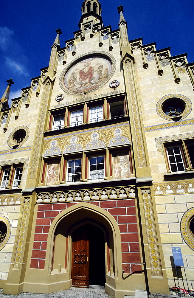 Ornate neo-Gothic facade, Hospital of the Holy Spirit, Bad Waldsee, Upper Swabia, Baden-Wuerttemberg, Germany, Europe