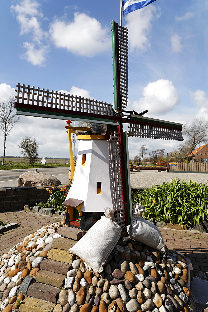 Windmill model decorating a front yard in Walcheren, Zeeland, Netherlands