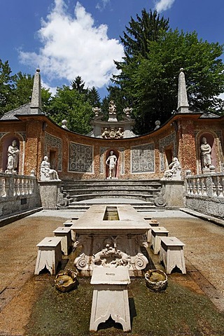 Trick fountains, table of the prince, Roman Theater, Hellbrunn, Salzburg, Austria