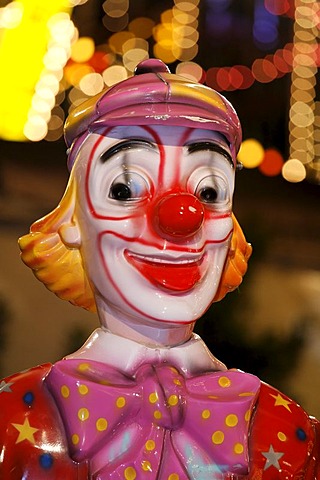 Figure of a clown, merry-go-round, Rhine funfair, Duesseldorf, NRW, Germany