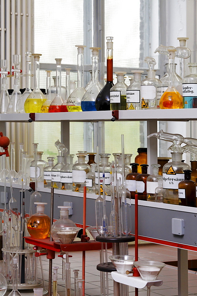 Chemical laboratory at the disused ironworks Henrichshuette, industrial museum, Hattingen, NRW, Germany