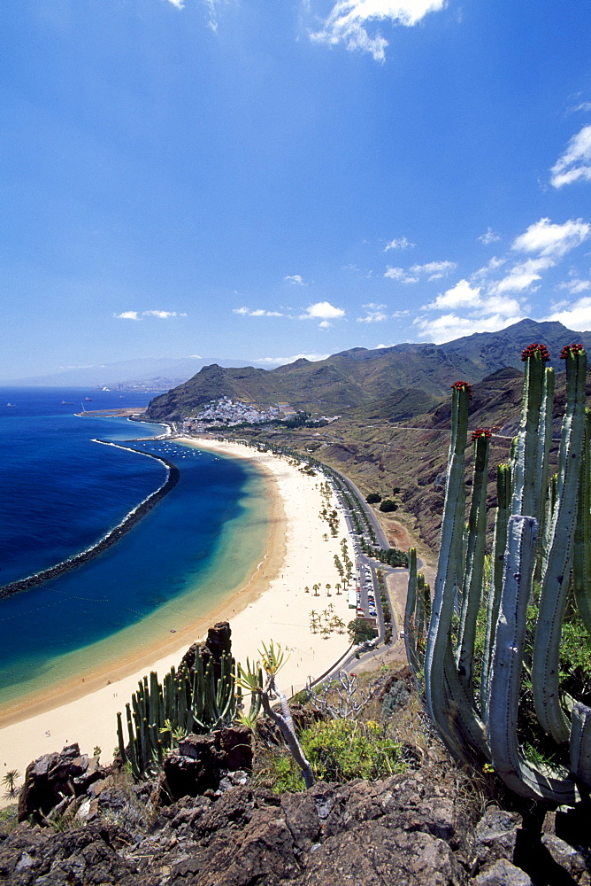 Las Teresitas Beach viewed from above, San Andres, Canary Islands, Tenerife, Spain, Europe