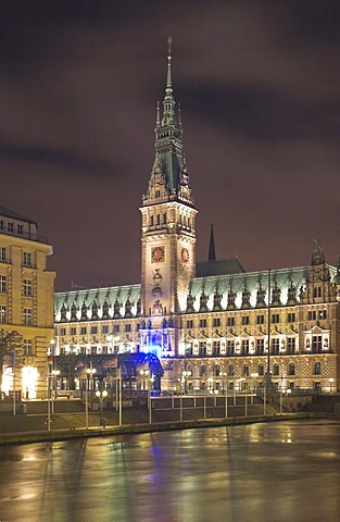 Hamburg city hall at night, Hamburg, Germany