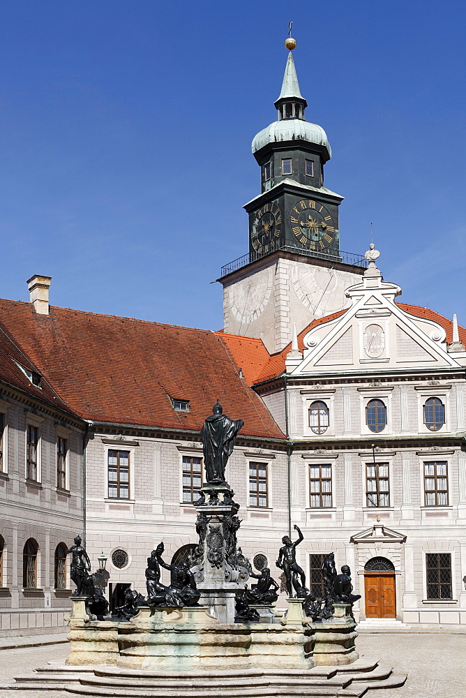 Fountain in the courtyard of the Residenz, Munich Residence, Munich, Bavaria, Germany