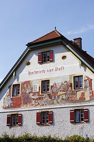 Lueftl painting on the "Hofwirth zur Post" pub in Marquartstein, Chiemgau, Upper Bavaria, Germany, Europe