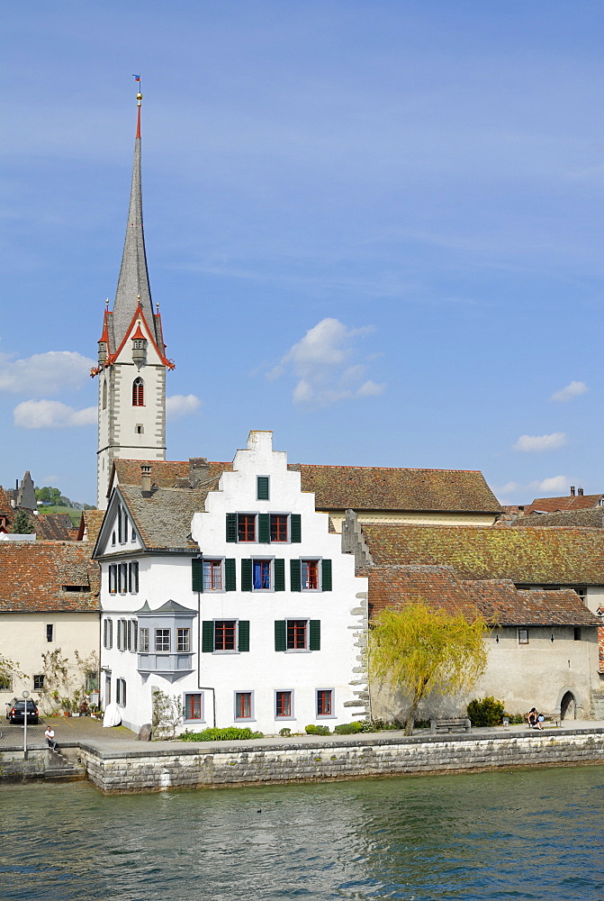 Historic part of town on the bank of the Rhine River, Stein am Rhein, Canton of Schaffhausen, Switzerland, Europe