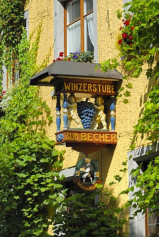 Sign of a wine tavern, Meersburg, Bodensee district, Baden-Wuerttemberg, Germany, Europe