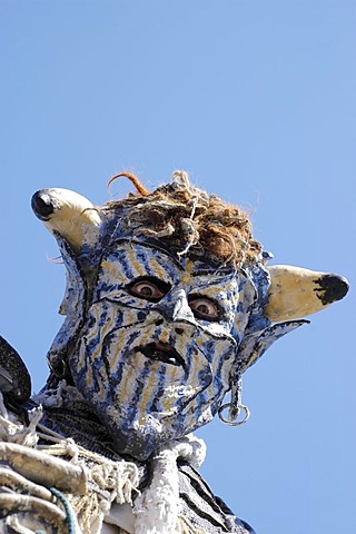 Blue white demon devil mask, portrait, knight festival Kaltenberger Ritterspiele, Kaltenberg, Upper Bavaria, Germany