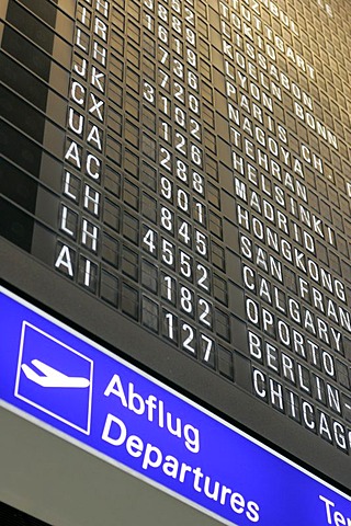 Depature Board at Terminal 1, Airport, Frankfurt, Hesse, Germany