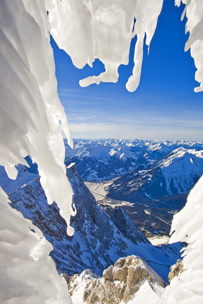 Mountain landscape, icy temperatures on Mt. Zugspitze, Alps, Germany, Europe