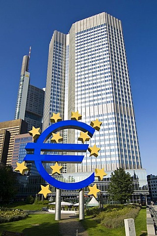 European Central Bank ECB with euro symbol, Frankfurt am Main, Hesse, Germany