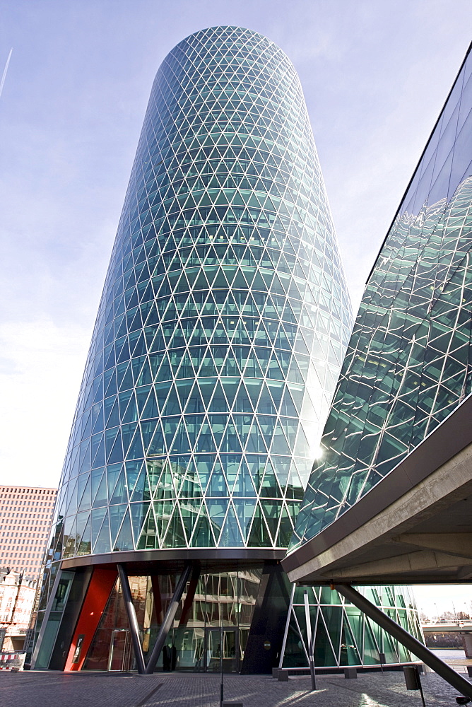 Westhafen Tower, designed by Schneider and Schumacher architectural firm, winner of the 2004 German urban architectural prize, Frankfurt, Hesse, Germany, Europe