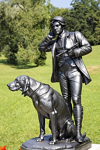 Hunting sculpture in garden of Imperial Villa (Kaiservilla) in Bad Ischl, Salzkammergut, Upper Austria