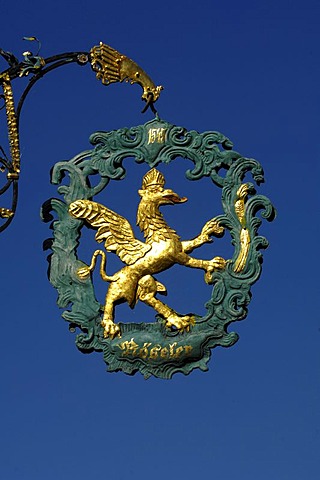 Inn sign GREIFEN (griffon) in Dinkelsbuehl, Central Franconia, Bavaria, Germany