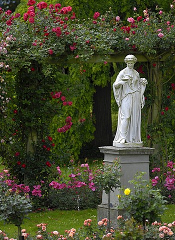 Marble statue in Italian rose garden of Island of Mainau, Baden-Wuerttemberg, Germany