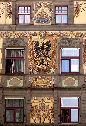 Mural paintings on cladding of restaurant Graf Zeppelin, Constance, Baden-Wuerttemberg, Germany