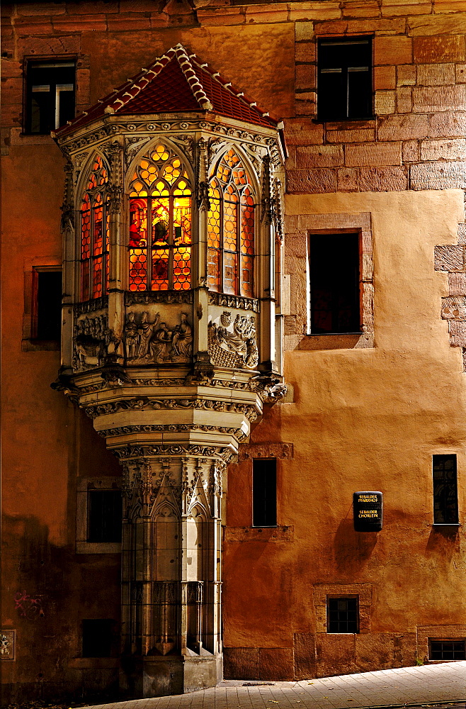 Bay window on the Sebaldus Rectory, Nuremberg, Middle Franconia, Bavaria, Germany