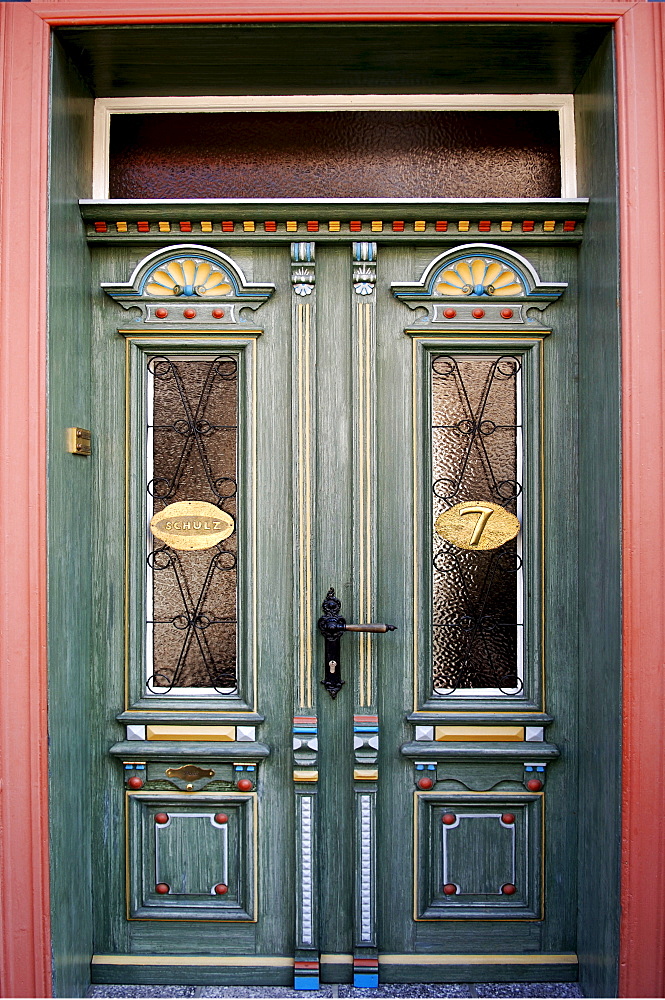 Decorative historic main door, Wernigerode, Saxony-Anhalt, Germany, Europe