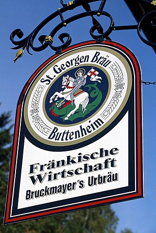 Brewery sign, Buttenheim, Franconian Switzerland, Bavaria, Germany