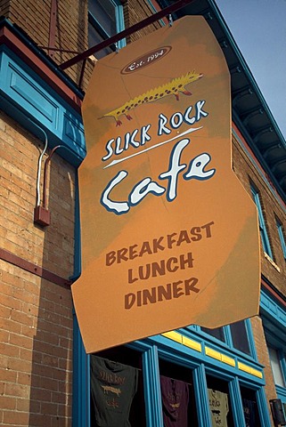 Slick rock cafe sign, Slickrock, Utak, USA