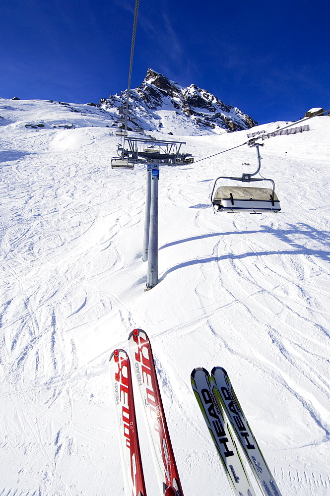 Ski lift going up to Mt. Ballunspitze, Galtuer, Tirol, Austria, Europe