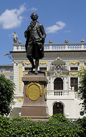 Goethe memorial in front of the Alte Handelsboerse, old exchange, Naschmarkt, Leipzig, Saxony, Germany, Europe