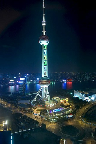 Oriental Pearl Tower at night, Pudong, Shanghai, China