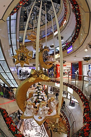 City Point department store, decorated for Christmas, shopping center, escalator, Nuremberg, Middle Franconia, Bavaria, Germany, Europe