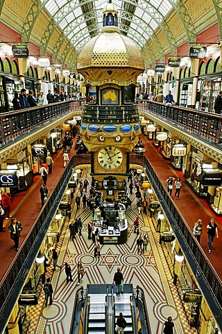 Interior shot of the architecture of the historic Queen Victoria Shopping Mall, Sydney, New South Wales, Australia