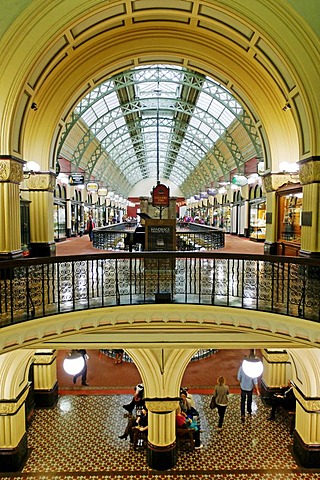 Interior shot of the architecture of the historic Queen Victoria Shopping Mall, Sydney, New South Wales, Australia