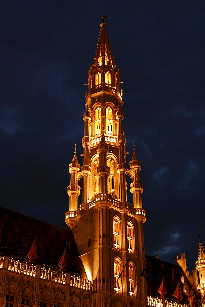 Town Hall at the main square (French: Grand Place, Dutch: Grote Markt) in Brussels, Belgium, Europe