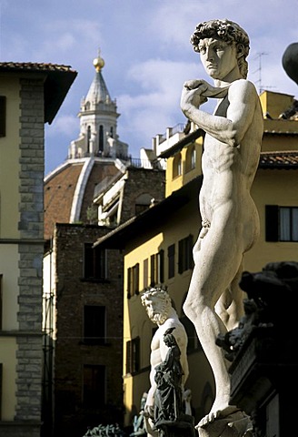 Statue of David by Michelangelo Buonarroti, Dome of the Cathedral, Florence, Firenze, Tuscany, Italy, Europe