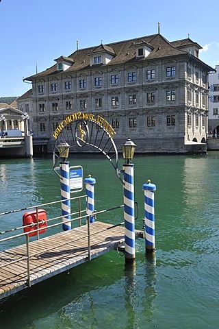 Pier at Storchen Hotel and the City Hall, Zurich, Switzerland, Europe