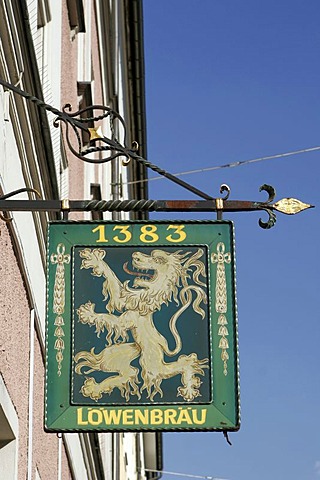 Sign, Loewenbrau-brewery, Munich, Bavaria, Germany