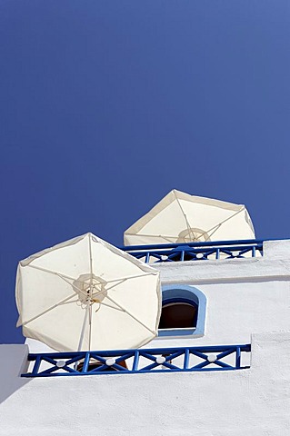 Parasols, Santorin, Aegean Sea, Greece, Europe