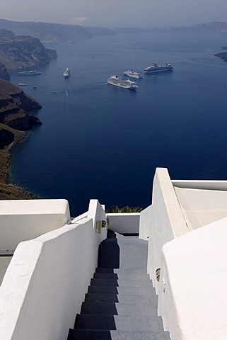 View from Hotel in Imerovigli to the caldera, Santorin, Aegean Sea, Greece, Europe