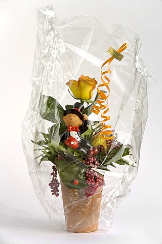 Gift-wrapped flower bouquet