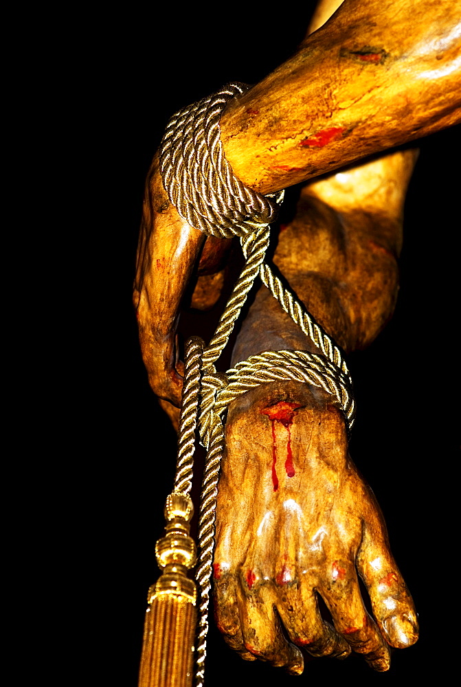 Jesus' hands bound in ropes, Semana Santa, Holy Week procession, Granada, Andalusia, Spain