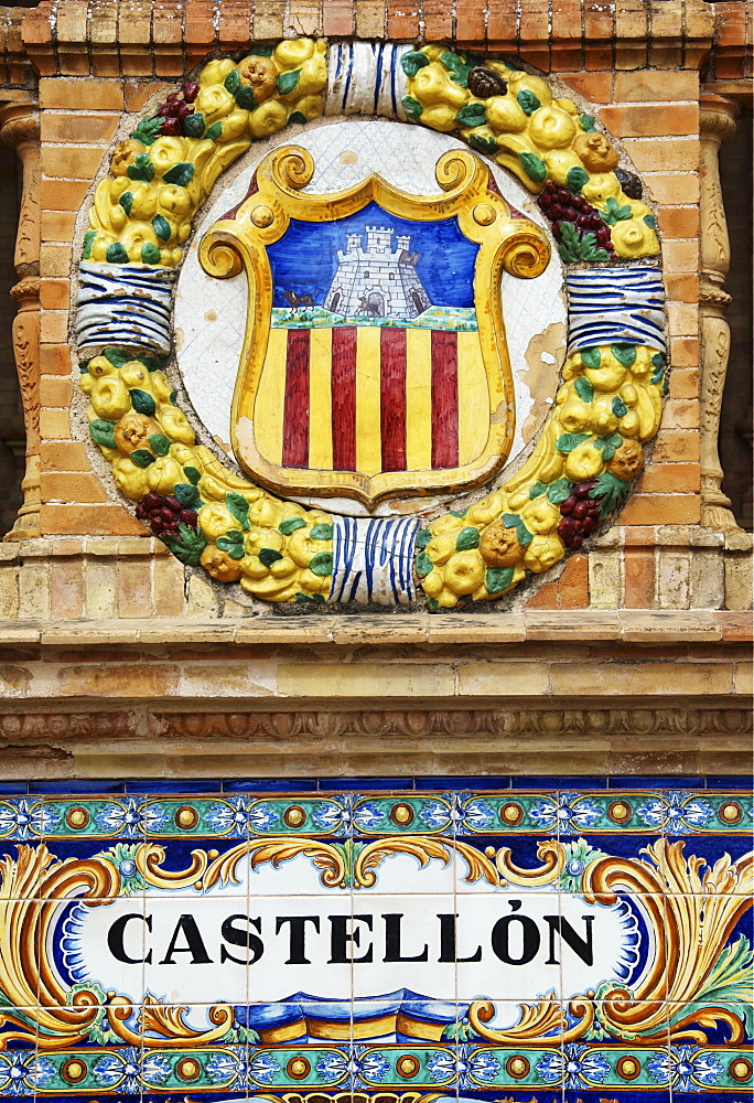 Coat of arms of Castellon at Palacio de Espana, Seville, Andalusia, Spain