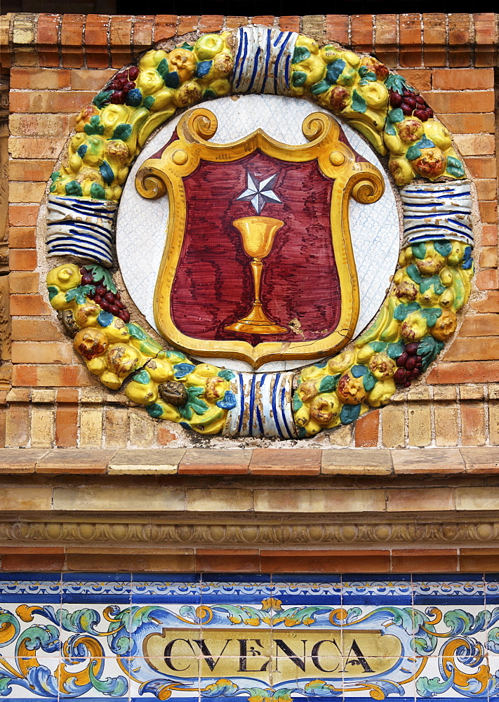 Coat of arms of Cuenca at the Palacio de Espana, Seville, Andalusia, Spain