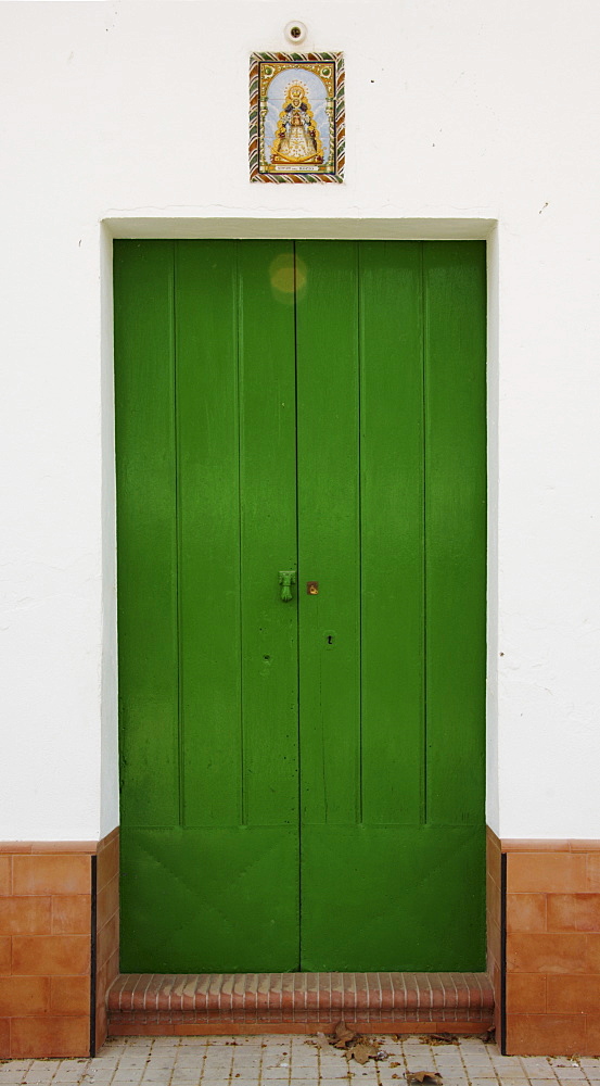 Old house door, painted front door, El Rocio, Andalusia, Spain