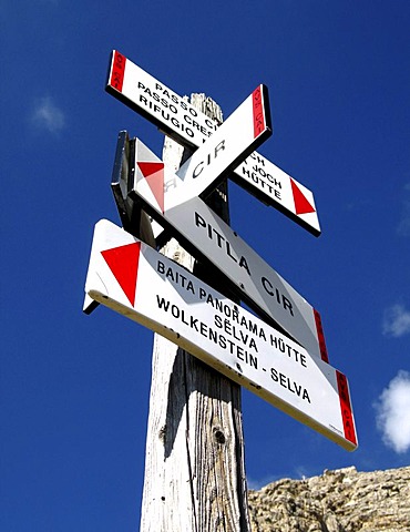 Signpost for hiker seen in South tyrol, Italy