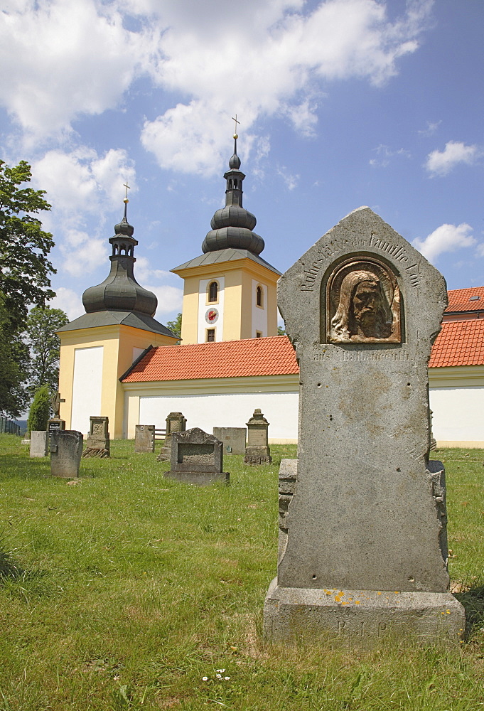 Gravestone in the historic cemetery of the pilgrimage church Maria Loreto in StarË Hroznatov, Altkinsberg, Cheb region, Eger, Boehmen, Egerland, Czech Republic, Europe