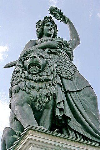 Bavaria statue from below, Munich, Bavaria, Germany