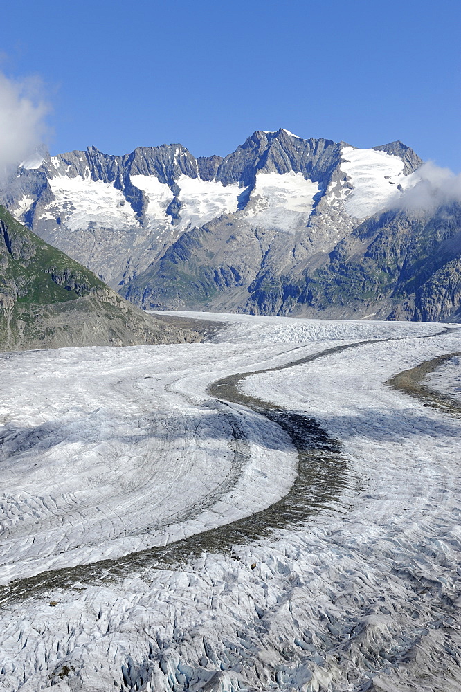 Great Aletsch Glacier, the heart of the UNESCO World Heritage Site Jungfrau-Aletsch-Bietschhorn, Goms, Wallis, Switzerland, Europe