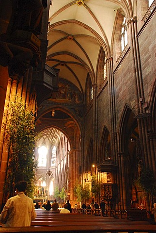 Morning service Inside the Muenster Freiburg Baden Wuerttemberg Germany