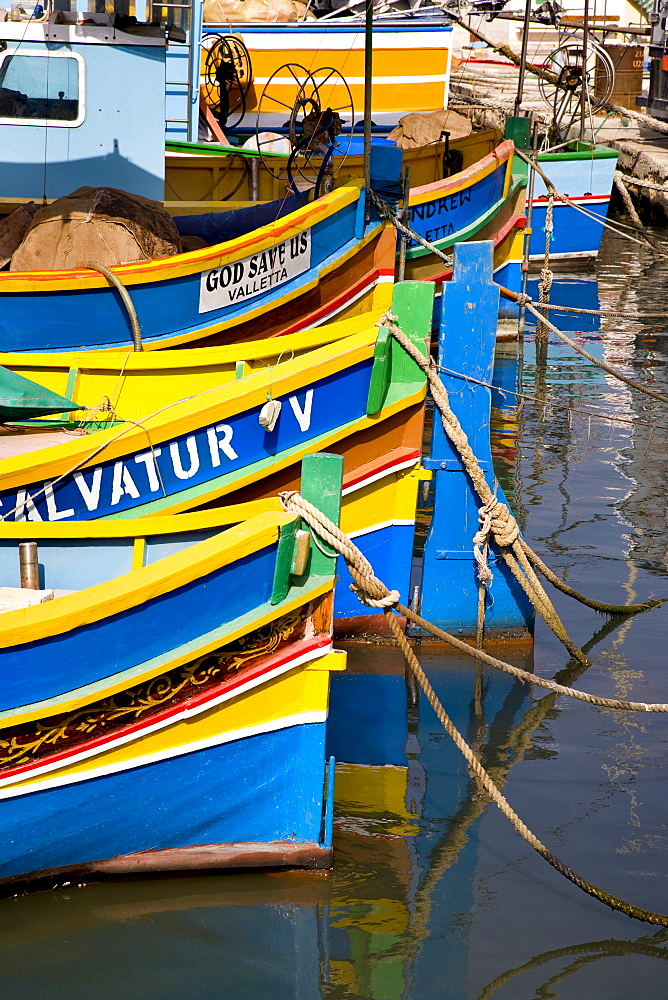 Typical Maltese fishing boat, Marsaxlokk, Malta, Europe