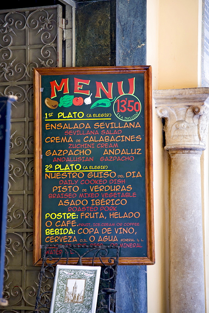 Menu, bar, Seville, Andalusia, Spain, Europe